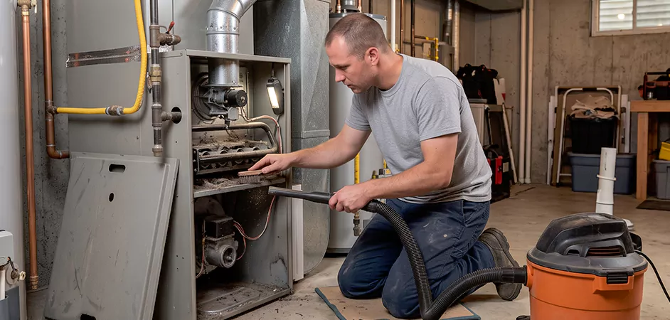 Burner and Heater Compartment Lint Removal in El Paso