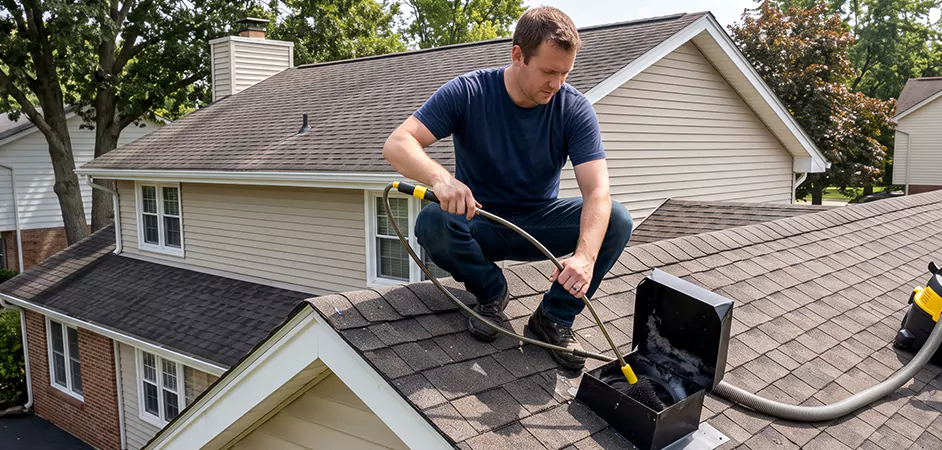 Multi-Story Roof Dryer Vent Cleaning in El Paso